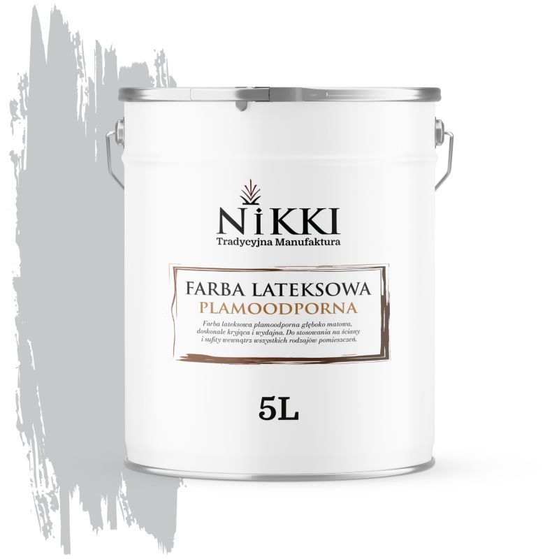 Farba Lateksowa Premium do Ścian i Sufitów Odporna na Plamy NIKKI Szary jasny H1061 Głęboki Mat 5L