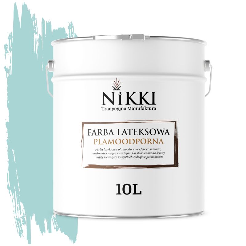 Farba Lateksowa Premium do Ścian i Sufitów Odporna na Plamy NIKKI Turkusowy jasny H1462 Głęboki Mat 10L