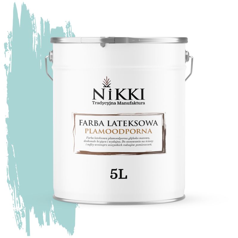 Farba Lateksowa Premium do Ścian i Sufitów Odporna na Plamy NIKKI Turkusowy jasny H1462 Głęboki Mat 5L