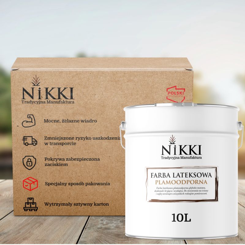 Farba Lateksowa Premium do Ścian i Sufitów Odporna na Plamy NIKKI Złocisty H7064 Głęboki Mat 10L
