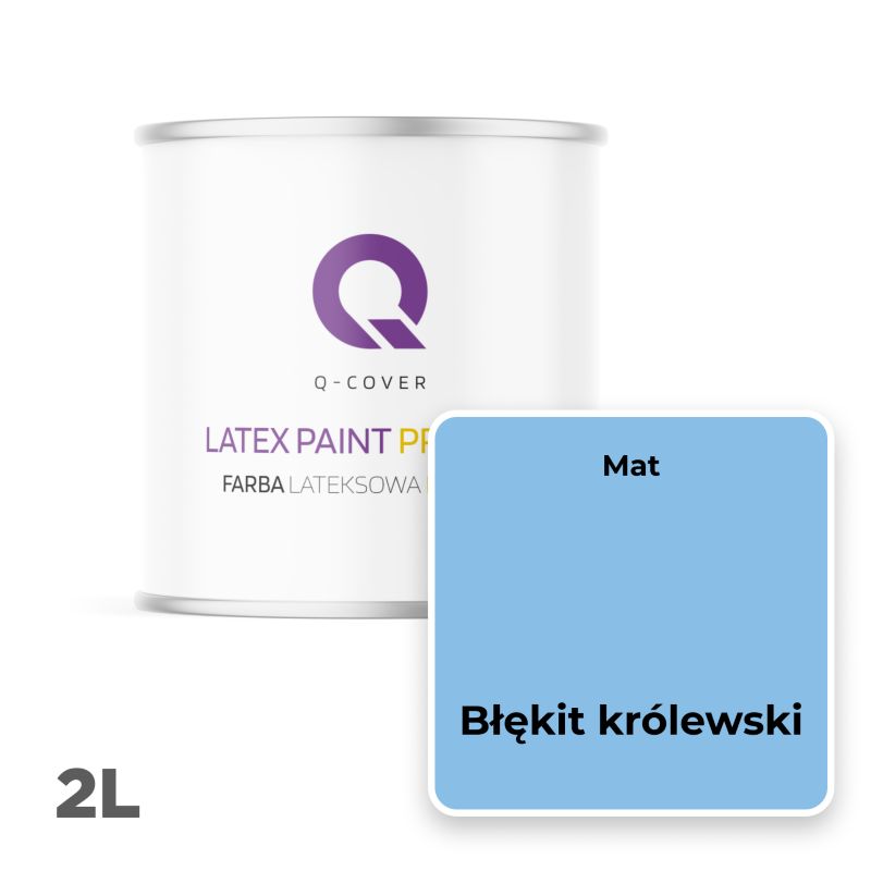 Farba Lateksowa Premium Plamoodporna do Ścian i Sufitów Q-Cover Błękit królewski H0141 Głęboki Mat 2L