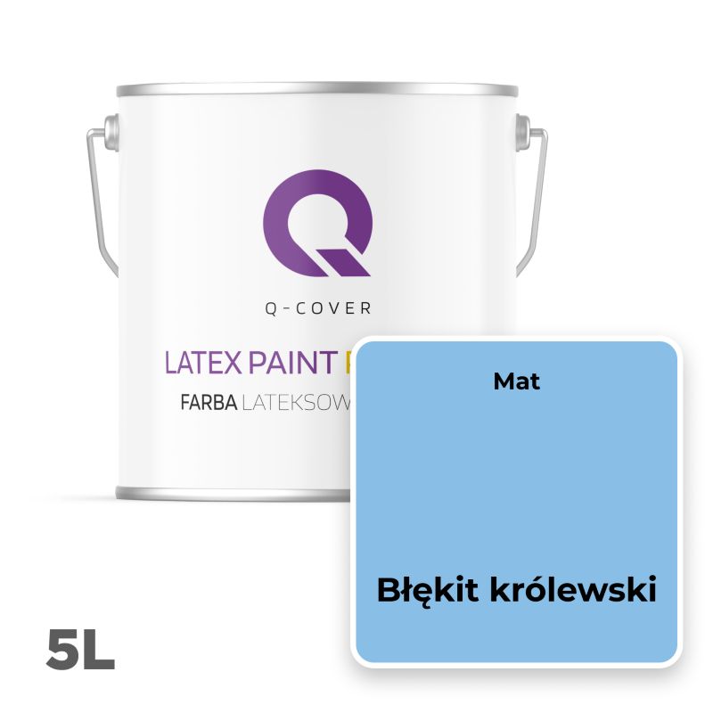 Farba Lateksowa Premium Plamoodporna do Ścian i Sufitów Q-Cover Błękit królewski H0141 Głęboki Mat 5L