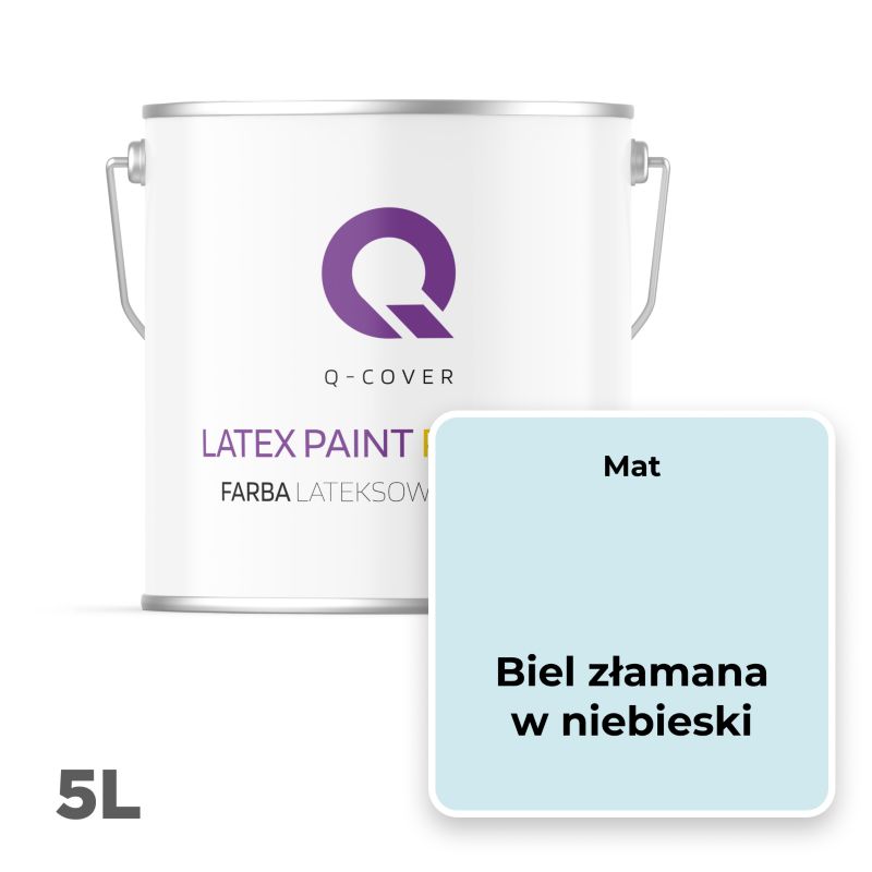 Farba Lateksowa Premium Plamoodporna do Ścian i Sufitów Q-Cover Biel złamana w niebeski H0378 Głęboki Mat 5L