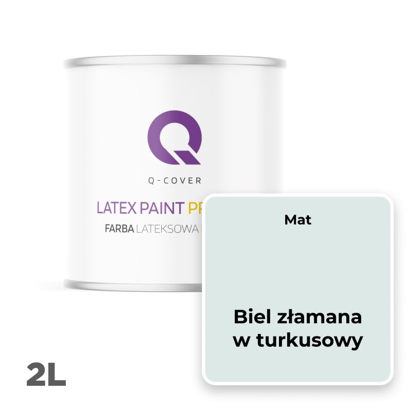 Farba Lateksowa Premium Plamoodporna do Ścian i Sufitów Q-Cover Biel złamana w turkusowy H1576 Głęboki Mat 2L