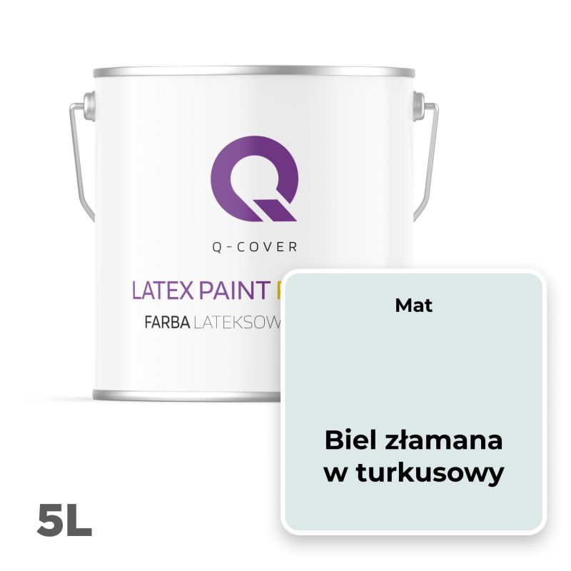 Farba Lateksowa Premium Plamoodporna do Ścian i Sufitów Q-Cover Biel złamana w turkusowy H1576 Głęboki Mat 5L
