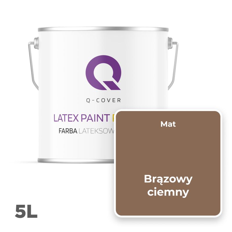 Farba Lateksowa Premium Plamoodporna do Ścian i Sufitów Q-Cover Brązowy ciemny H4917 Głęboki Mat 5L