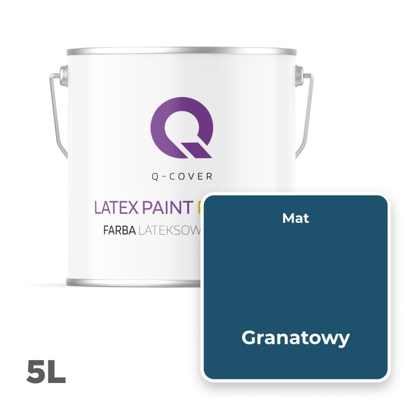Farba Lateksowa Premium Plamoodporna do Ścian i Sufitów Q-Cover Granatowy H0508 Głęboki Mat 5L