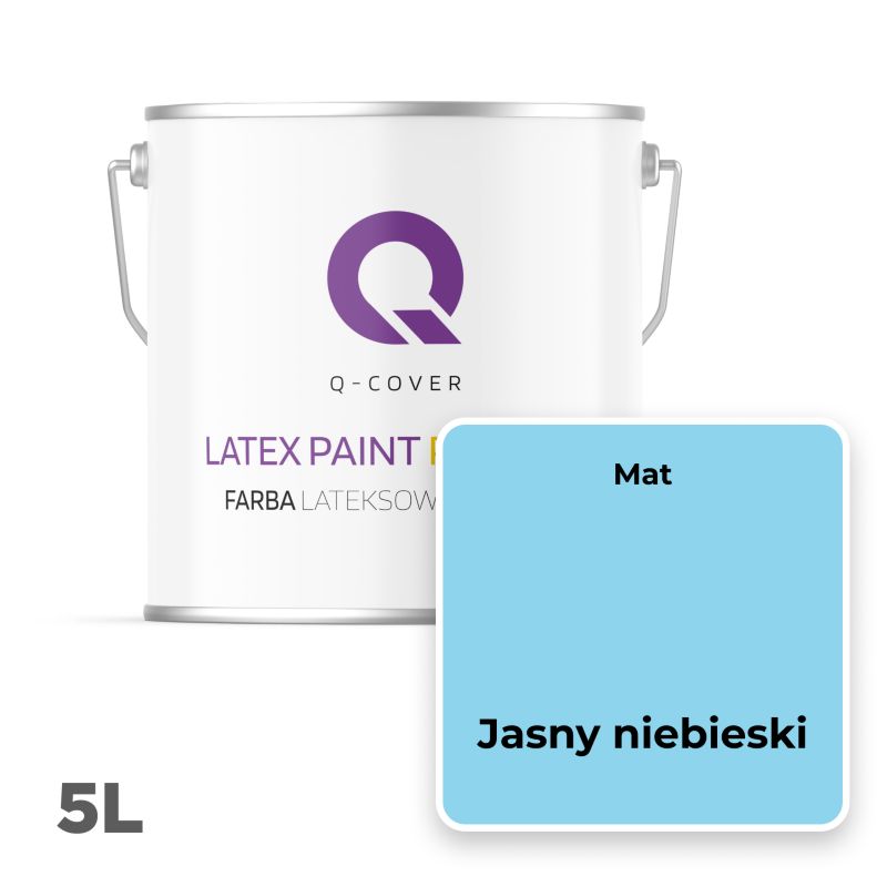 Farba Lateksowa Premium Plamoodporna do Ścian i Sufitów Q-Cover Jasny niebeski H0361 Głęboki Mat 5L