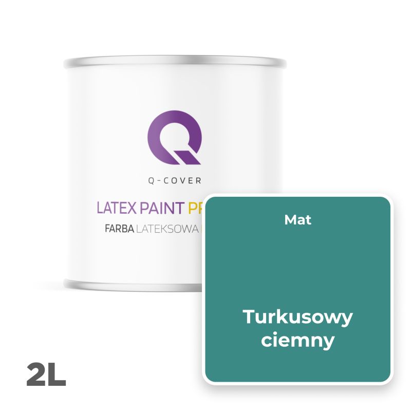 Farba Lateksowa Premium Plamoodporna do Ścian i Sufitów Q-Cover Turkusowy ciemny H1421 Głęboki Mat 2L