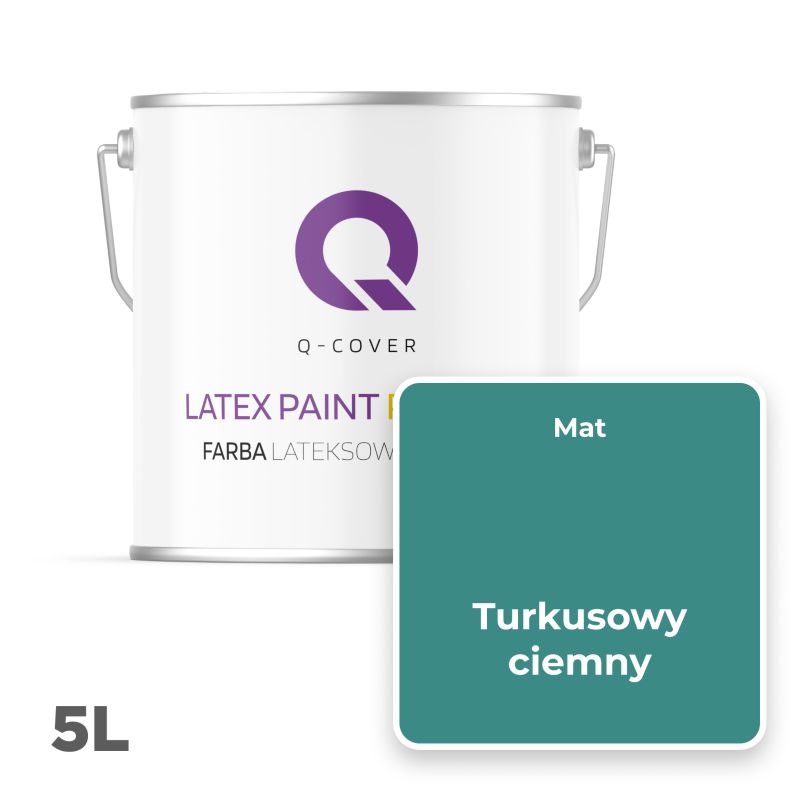 Farba Lateksowa Premium Plamoodporna do Ścian i Sufitów Q-Cover Turkusowy ciemny H1421 Głęboki Mat 5L