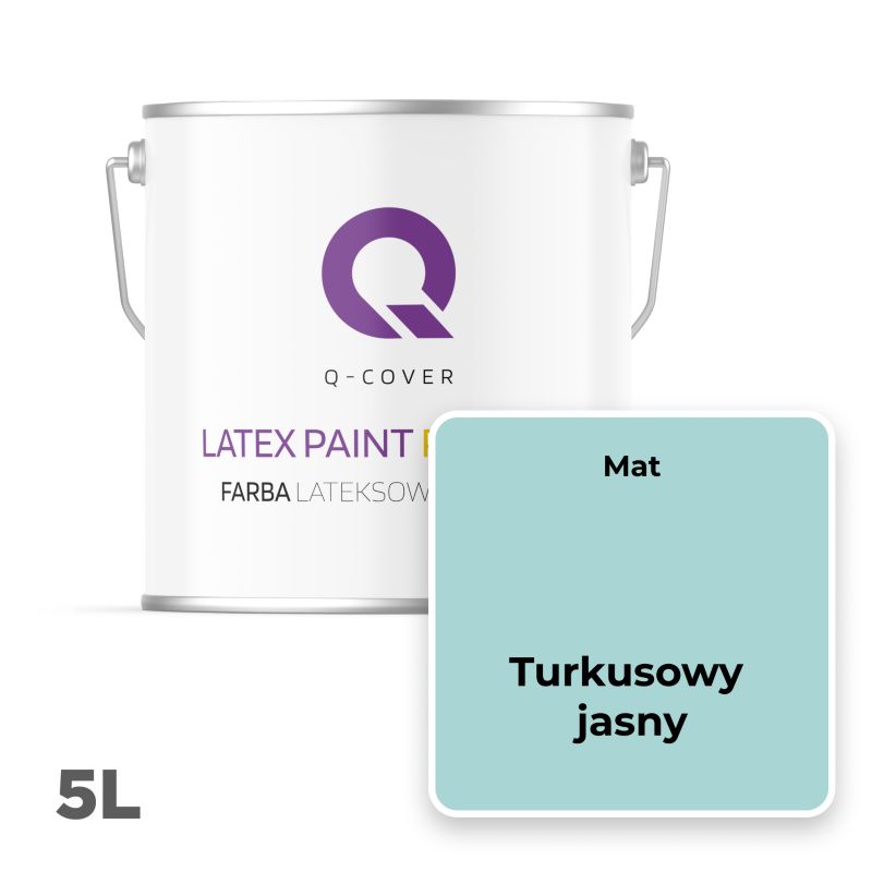 Farba Lateksowa Premium Plamoodporna do Ścian i Sufitów Q-Cover Turkusowy jasny H1462 Głęboki Mat 5L