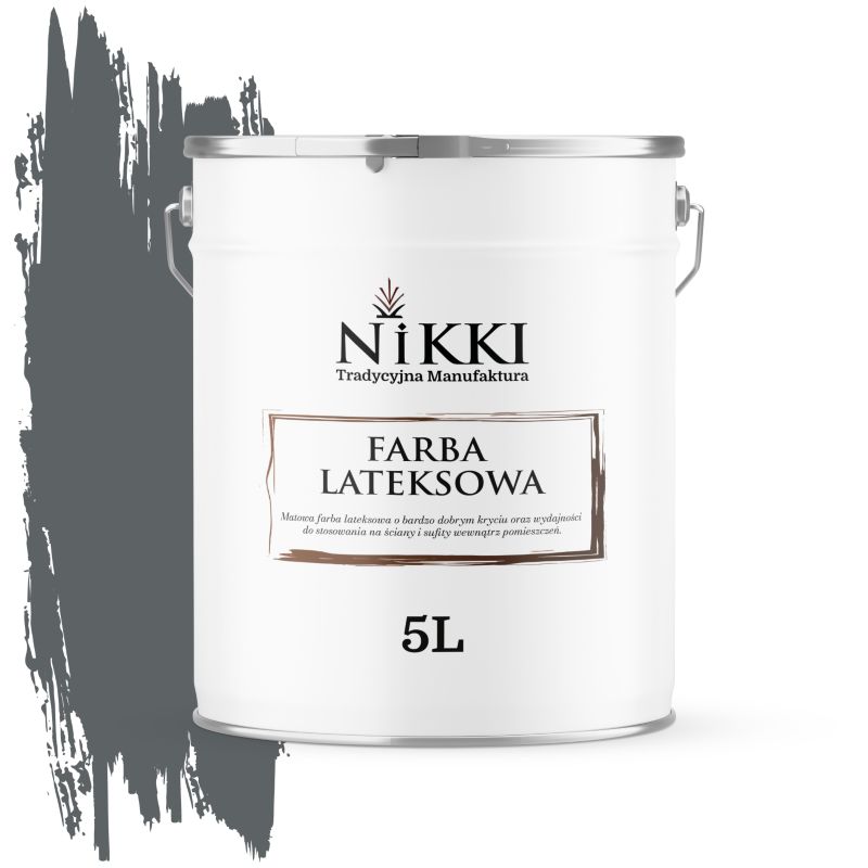 Farba Lateksowa Wewnętrzna Ściany i Sufity NIKKI Antracyt H0912 Głęboki Mat 5L