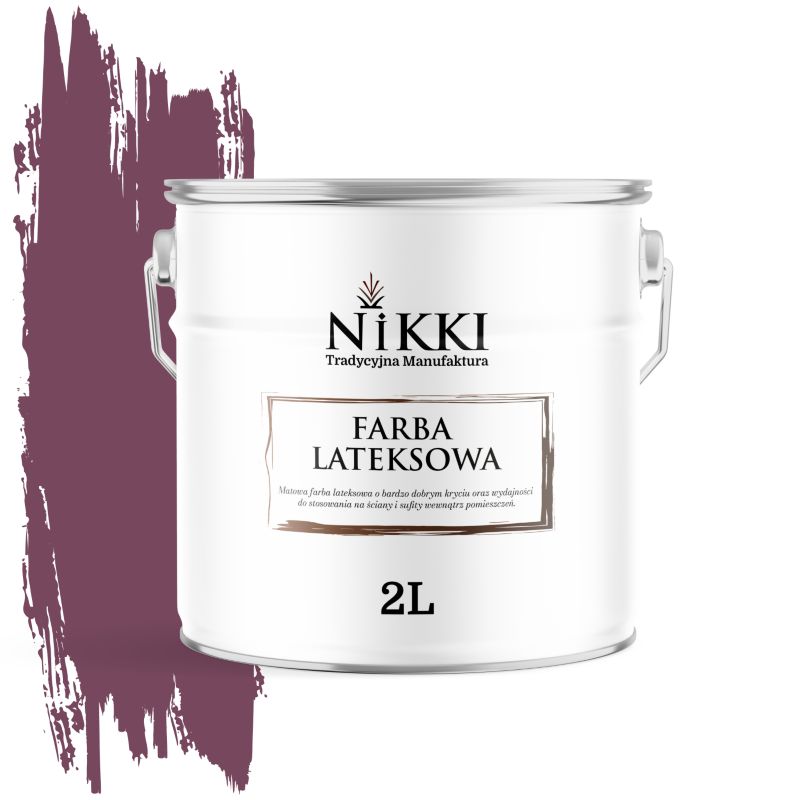 Farba Lateksowa Wewnętrzna Ściany i Sufity NIKKI Bordowy H2809 Głęboki Mat 2L