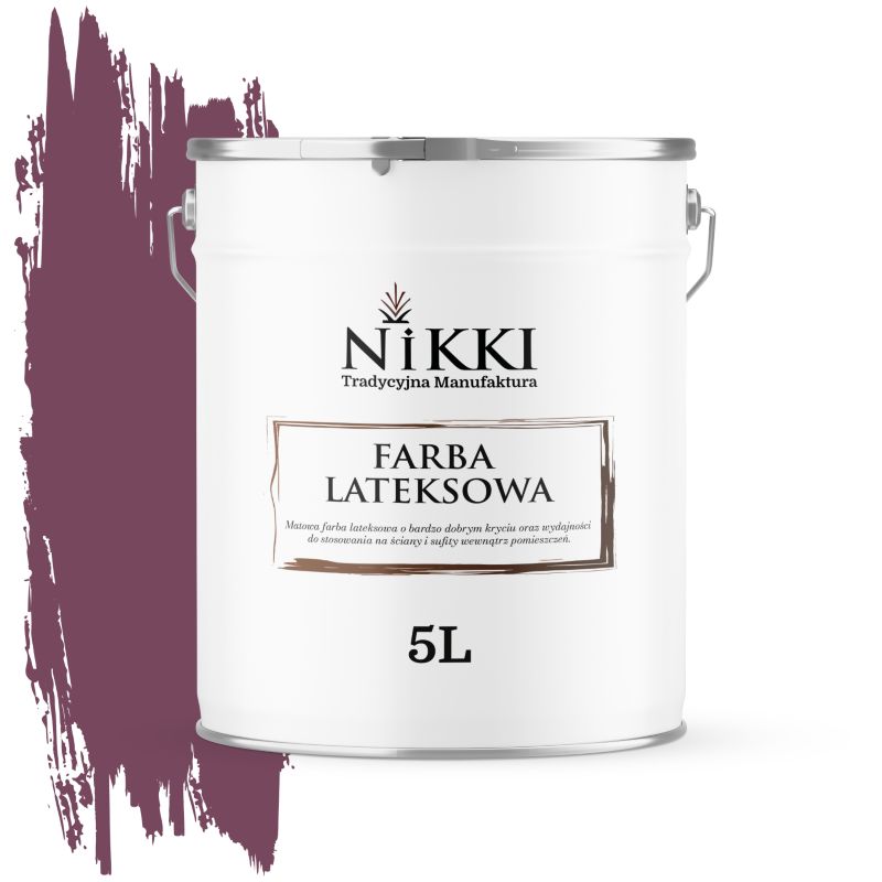 Farba Lateksowa Wewnętrzna Ściany i Sufity NIKKI Bordowy H2809 Głęboki Mat 5L