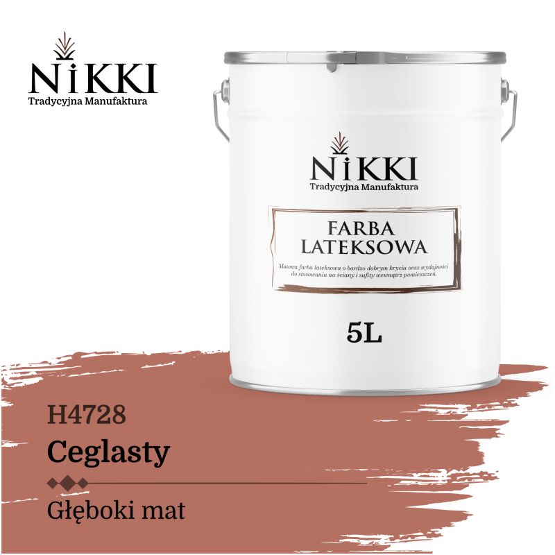 Farba Lateksowa Wewnętrzna Ściany i Sufity NIKKI Ceglasty H4728 Głęboki Mat 10L