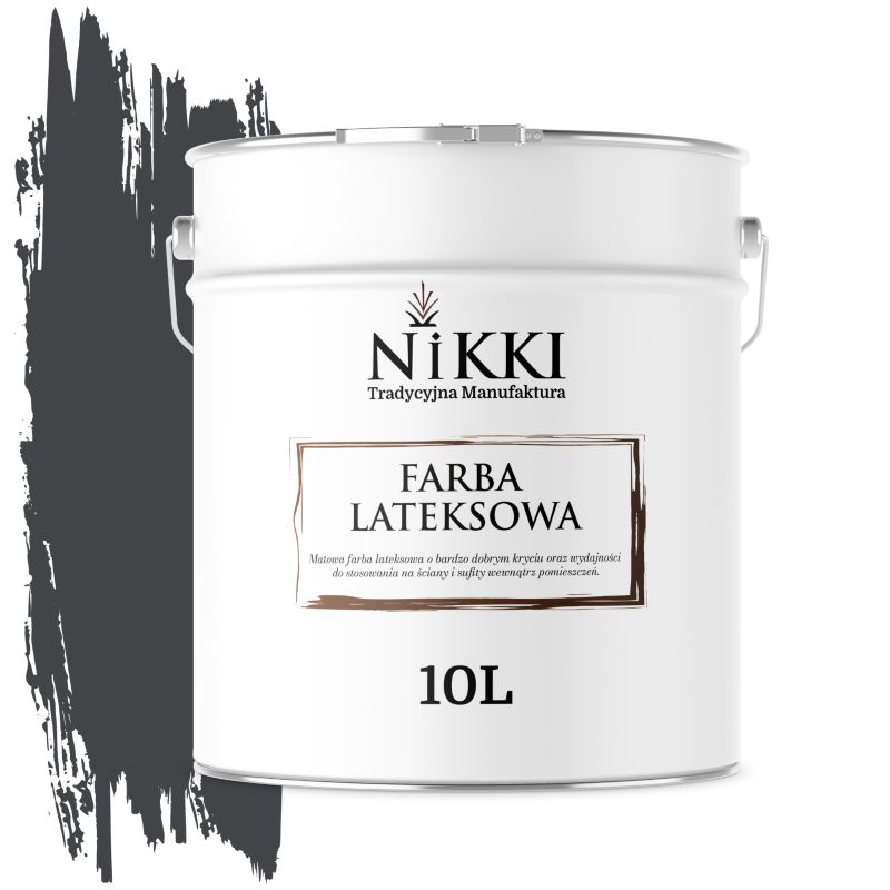 Farba Lateksowa Wewnętrzna Ściany i Sufity NIKKI Czarny H0907 Głęboki Mat 10L