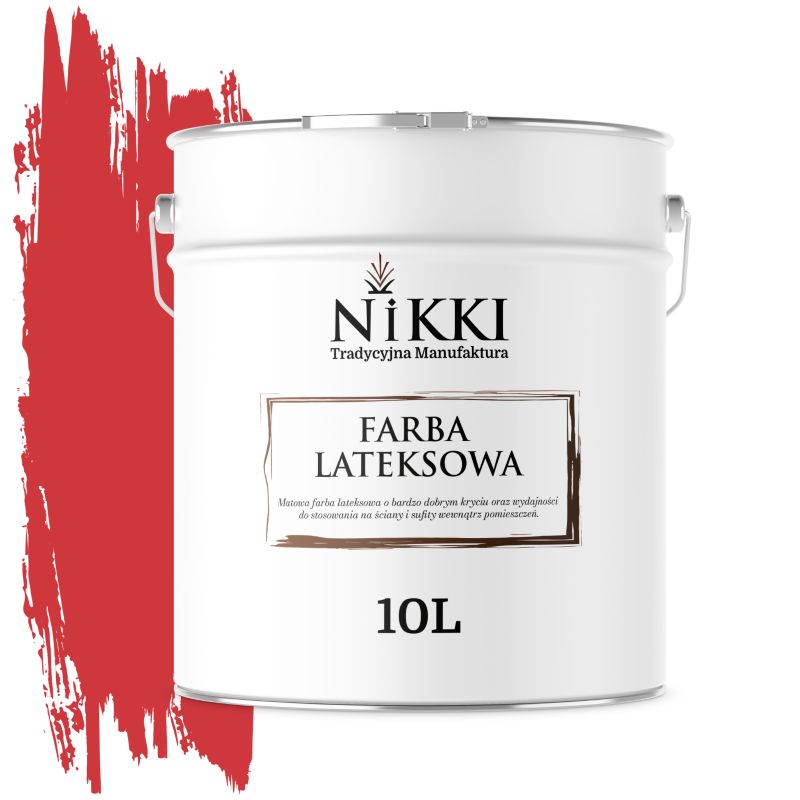 Farba Lateksowa Wewnętrzna Ściany i Sufity NIKKI Czerwony ognisty H3516 Głęboki Mat 10L