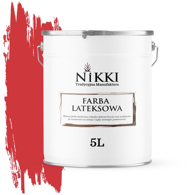 Farba Lateksowa Wewnętrzna Ściany i Sufity NIKKI Czerwony ognisty H3516 Głęboki Mat 5L