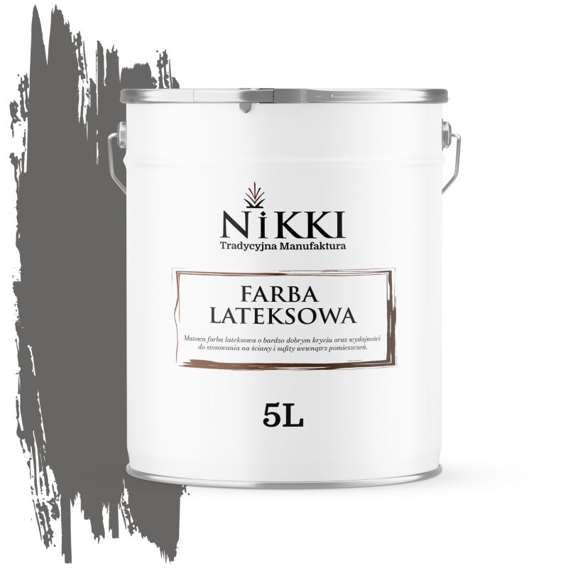 Farba Lateksowa Wewnętrzna Ściany i Sufity NIKKI Grafitowy H1213 Głęboki Mat 5L