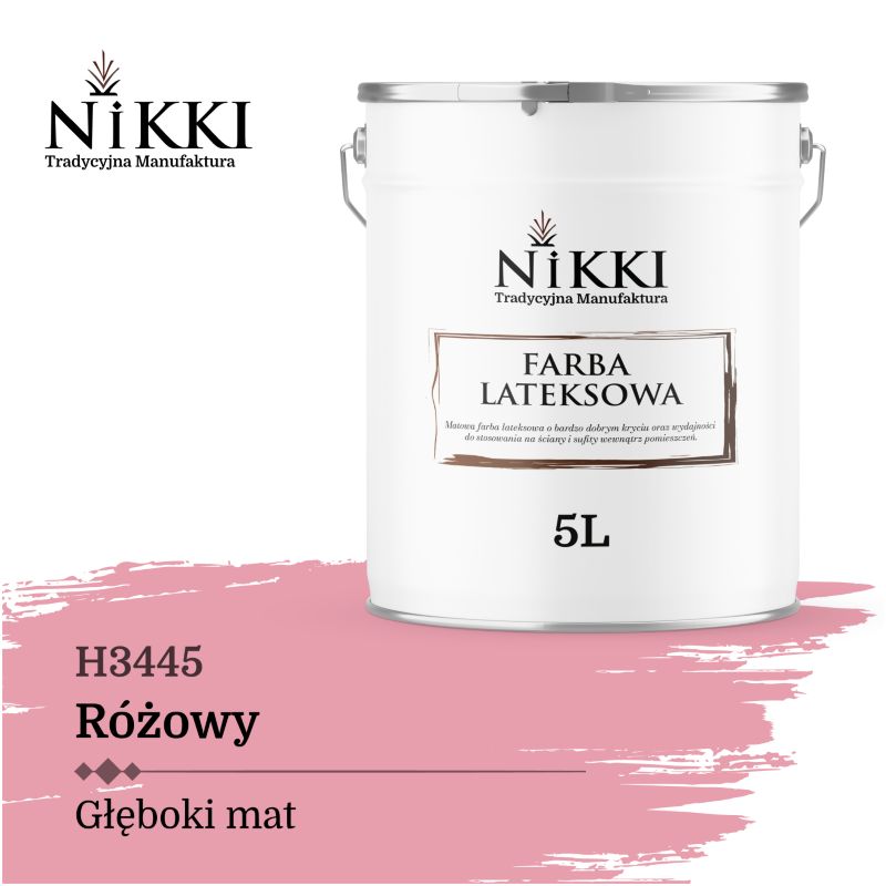 Farba Lateksowa Wewnętrzna Ściany i Sufity NIKKI Różowy H3445 Głęboki Mat 5L