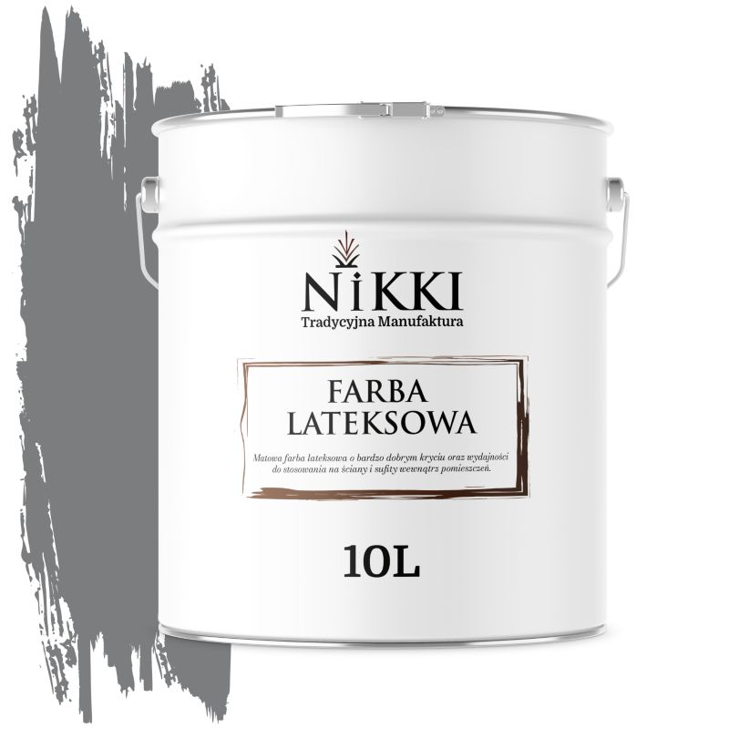 Farba Lateksowa Wewnętrzna Ściany i Sufity NIKKI Szary ciemny H1020 Głęboki Mat 10L