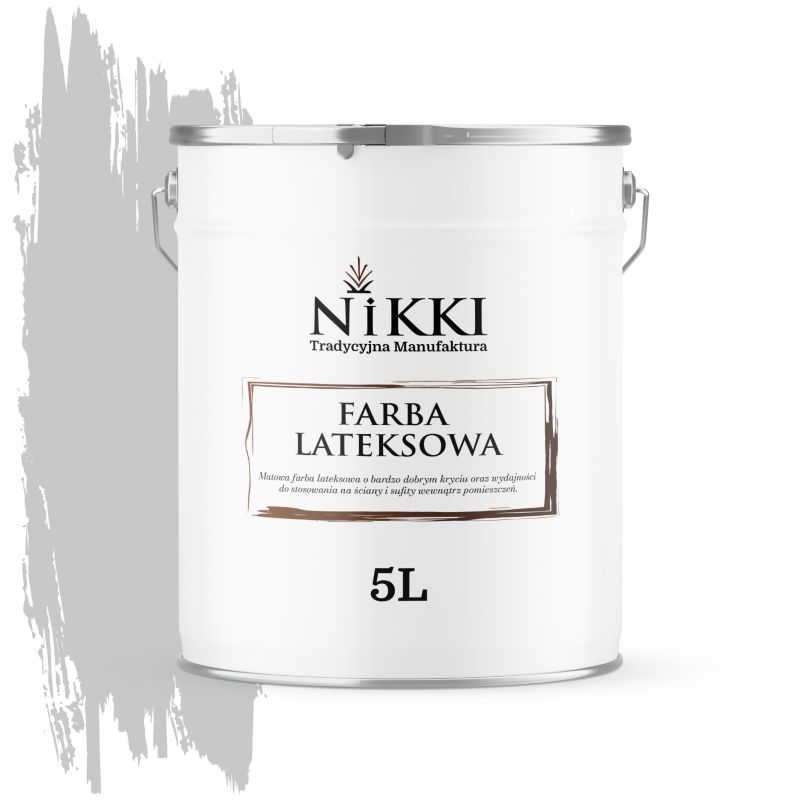 Farba Lateksowa Wewnętrzna Ściany i Sufity NIKKI Szary jasny H1061 Głęboki Mat 5L
