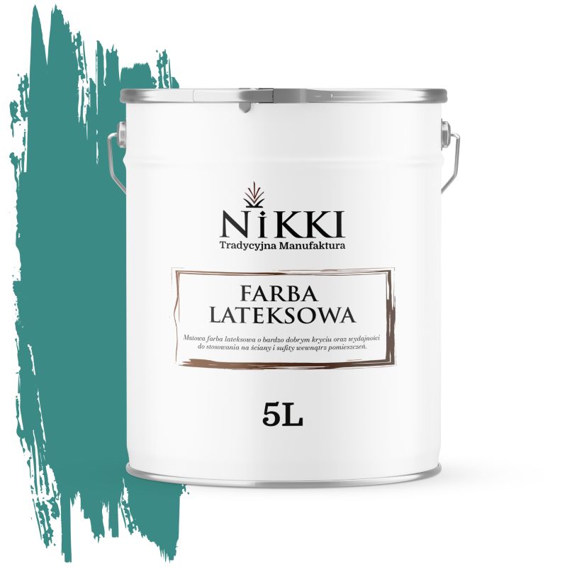Farba Lateksowa Wewnętrzna Ściany i Sufity NIKKI Turkusowy ciemny H1421 Głęboki Mat 5L