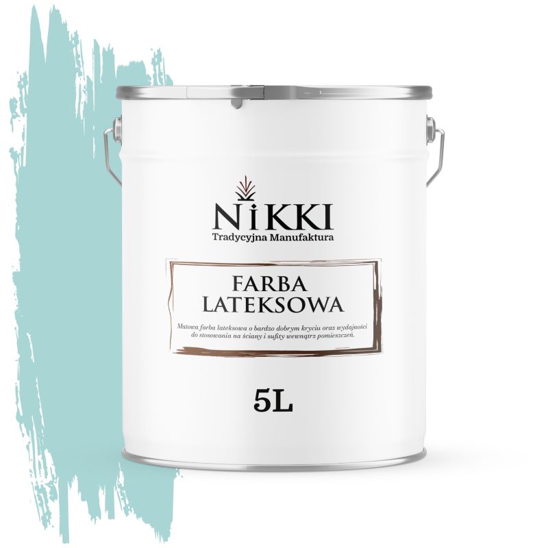 Farba Lateksowa Wewnętrzna Ściany i Sufity NIKKI Turkusowy jasny H1462 Głęboki Mat 5L