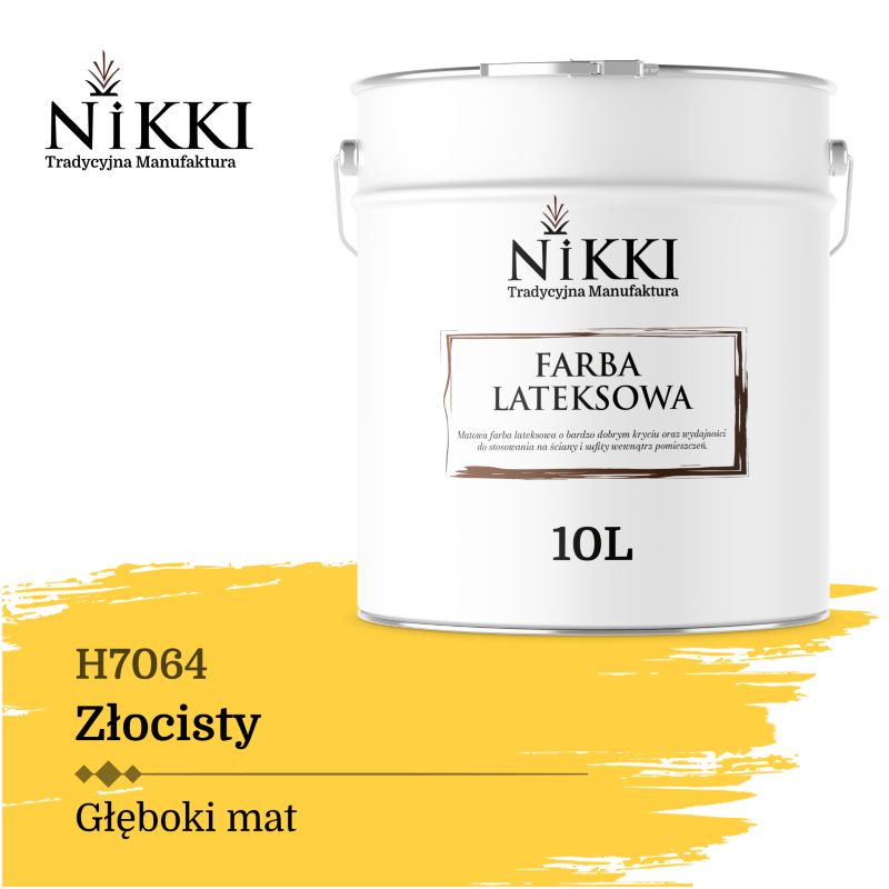 Farba Lateksowa Wewnętrzna Ściany i Sufity NIKKI Złocisty H7064 Głęboki Mat 2L