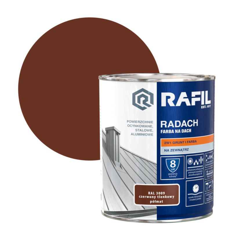 Farba na dach Rafil Radach czerwony tlenkowy RAL3009 0,75 l