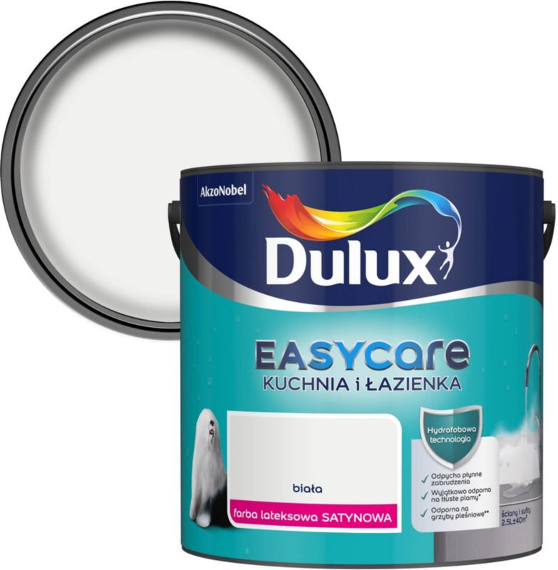 Farba plamoodporna Dulux EasyCare Kuchnia i Łazienka biała satyna 2,5 l