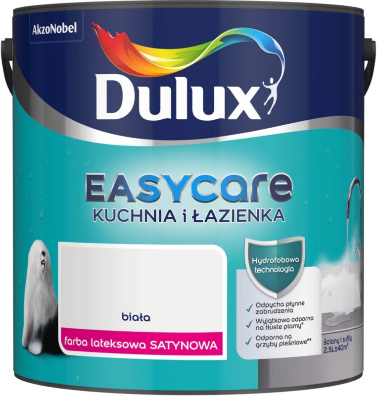 Farba plamoodporna Dulux EasyCare Kuchnia i Łazienka biała satyna 2,5 l