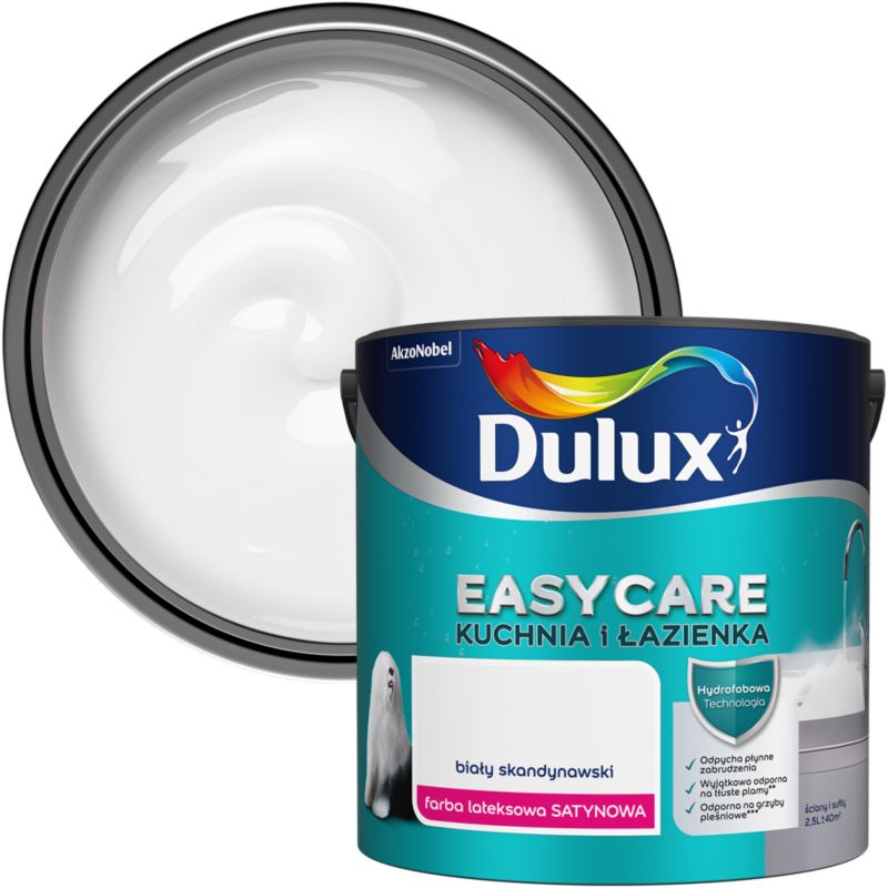Farba plamoodporna Dulux EasyCare Kuchnia i Łazienka biały skandynawski satyna 2,5 l
