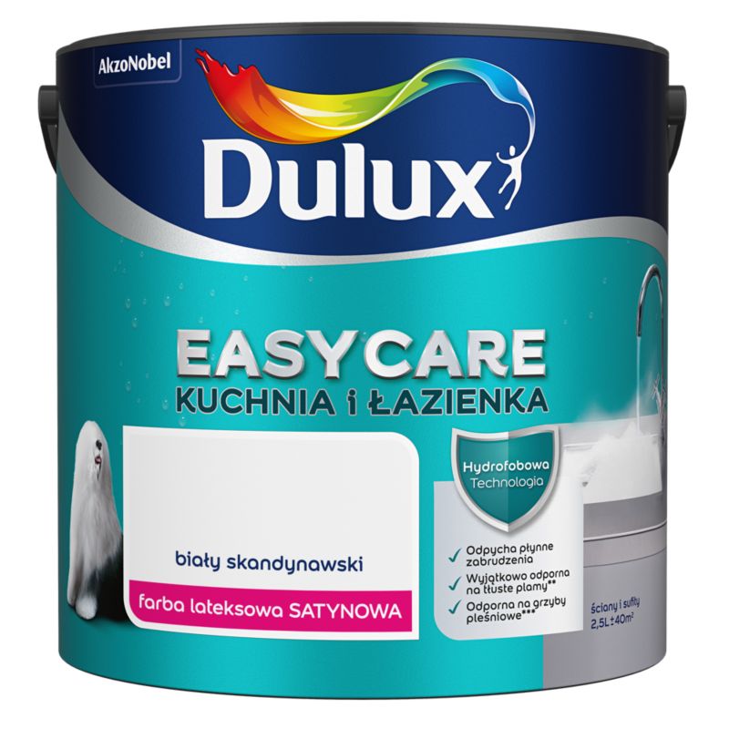 Farba plamoodporna Dulux EasyCare Kuchnia i Łazienka biały skandynawski satyna 2,5 l