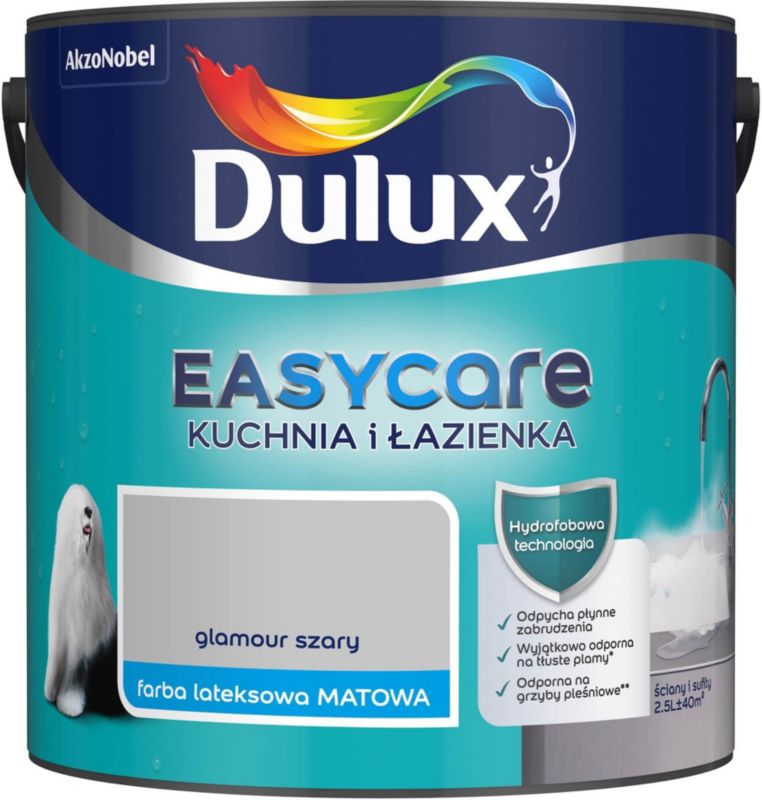 Farba plamoodporna Dulux EasyCare Kuchnia i Łazienka glamour szary 2,5 l