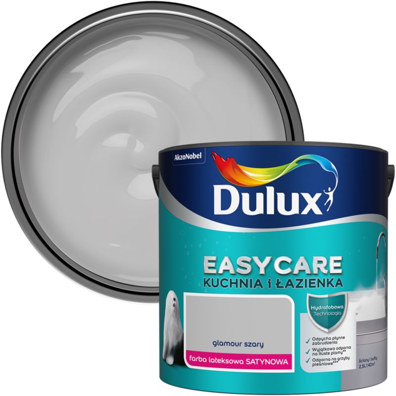 Farba plamoodporna Dulux EasyCare Kuchnia i Łazienka glamour szary satyna 2,5 l