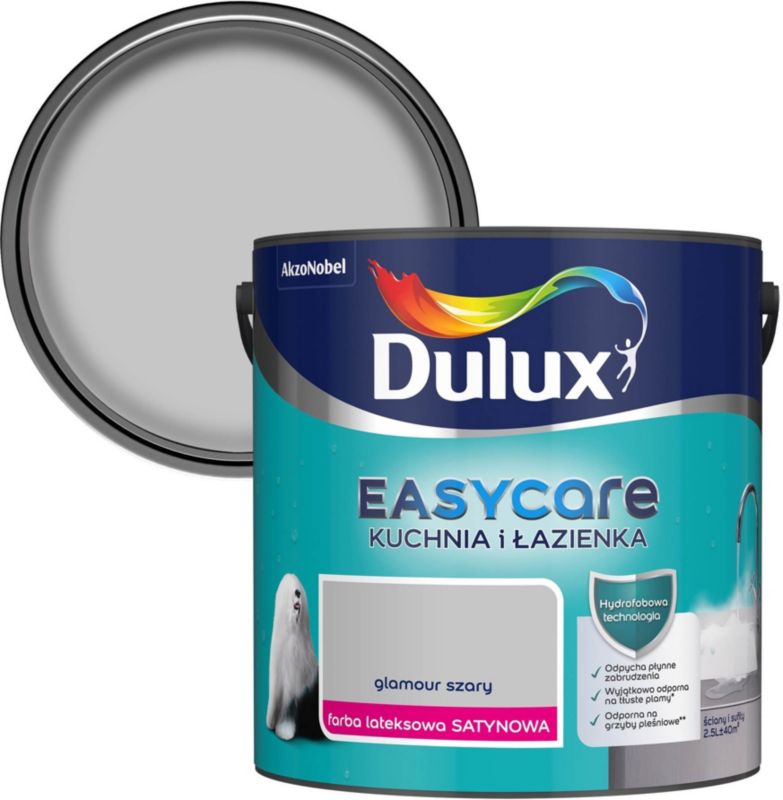 Farba plamoodporna Dulux EasyCare Kuchnia i Łazienka glamour szary satyna 2,5 l