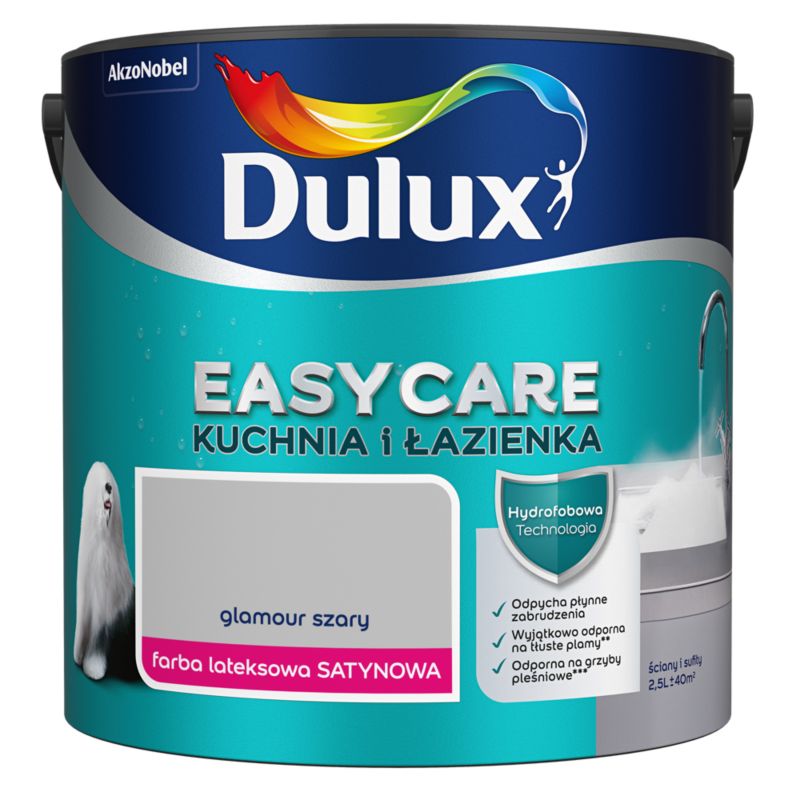 Farba plamoodporna Dulux EasyCare Kuchnia i Łazienka glamour szary satyna 2,5 l