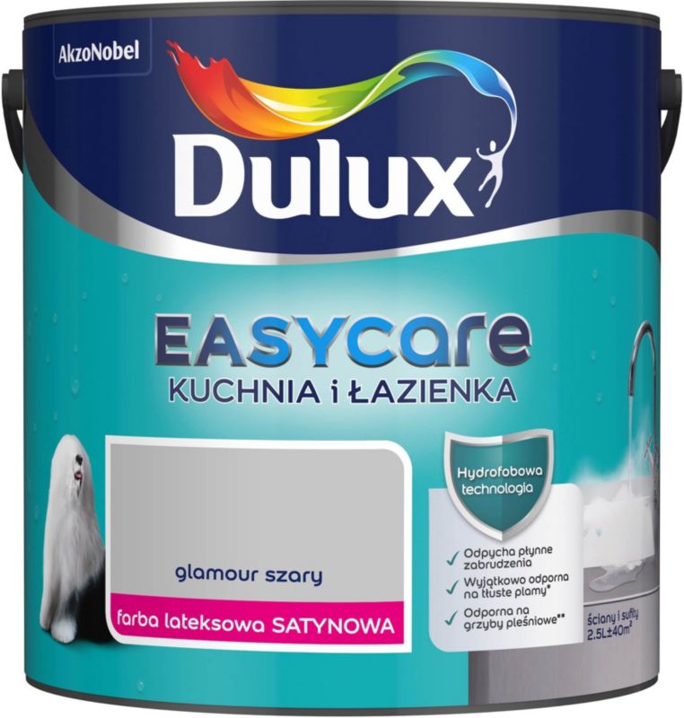 Farba plamoodporna Dulux EasyCare Kuchnia i Łazienka glamour szary satyna 2,5 l