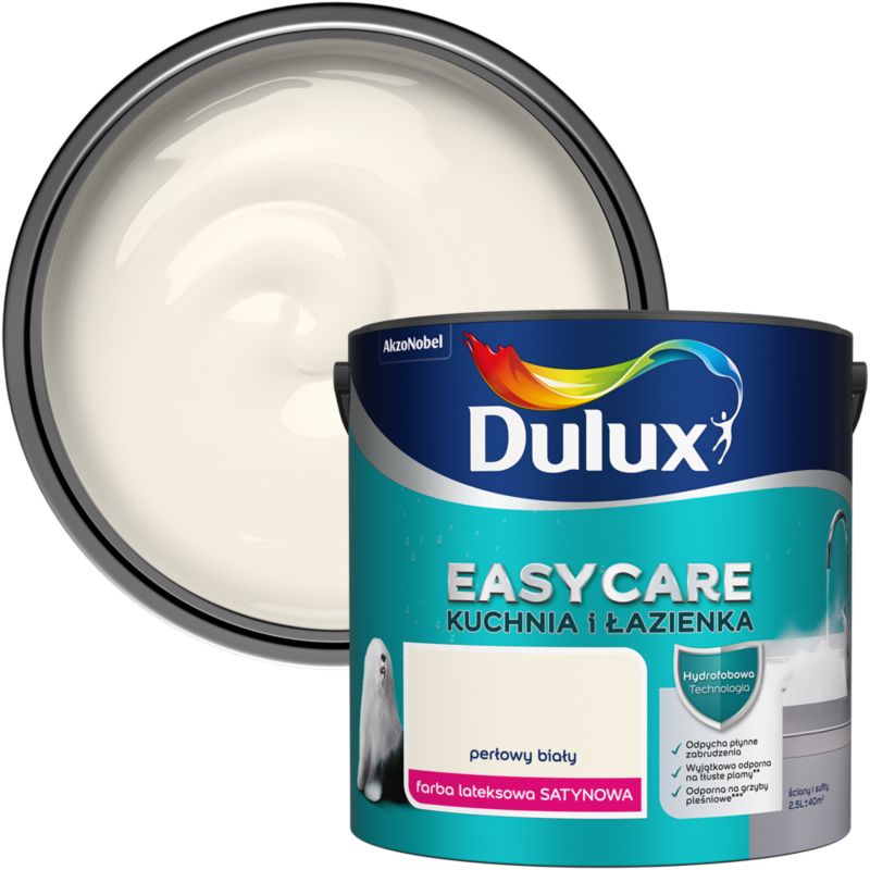 Farba plamoodporna Dulux EasyCare Kuchnia i Łazienka perłowy biały 2,5 l