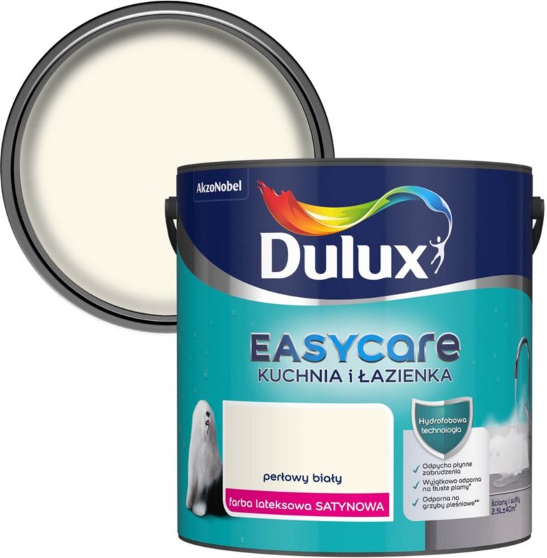 Farba plamoodporna Dulux EasyCare Kuchnia i Łazienka perłowy biały 2,5 l