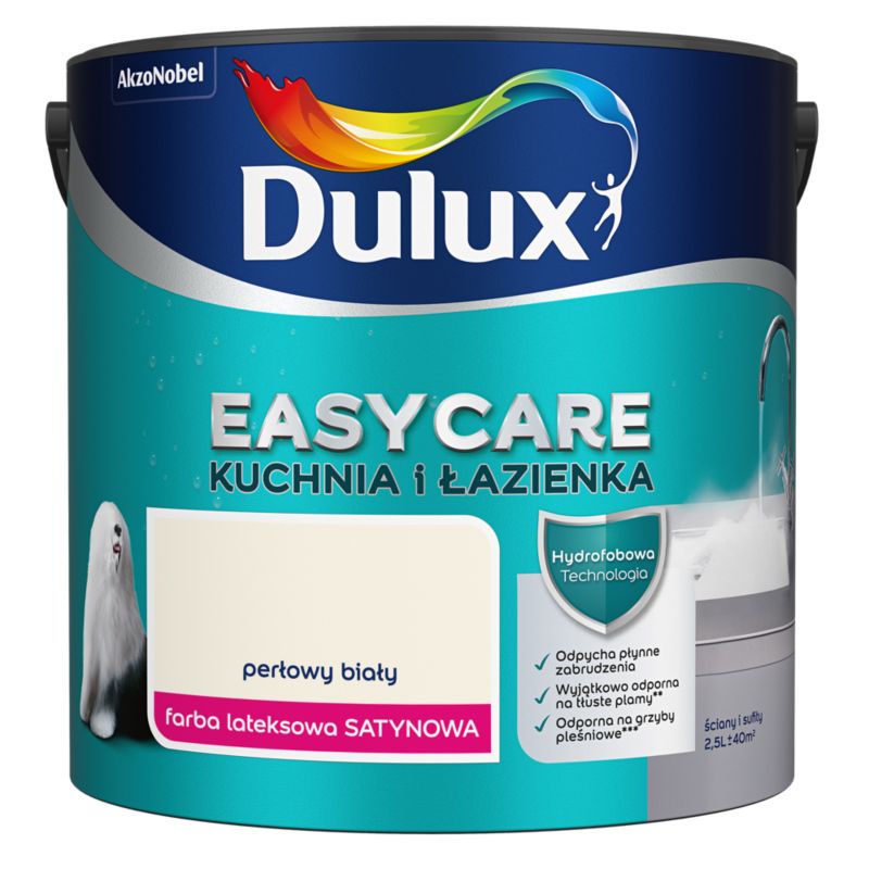 Farba plamoodporna Dulux EasyCare Kuchnia i Łazienka perłowy biały 2,5 l