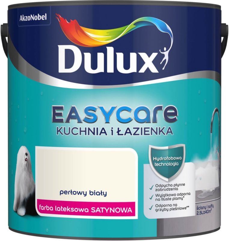 Farba plamoodporna Dulux EasyCare Kuchnia i Łazienka perłowy biały 2,5 l