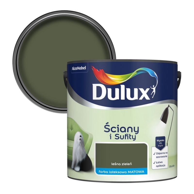 Farba plamoodporna Dulux Ściany i Sufity leśna zieleń 2,5 l