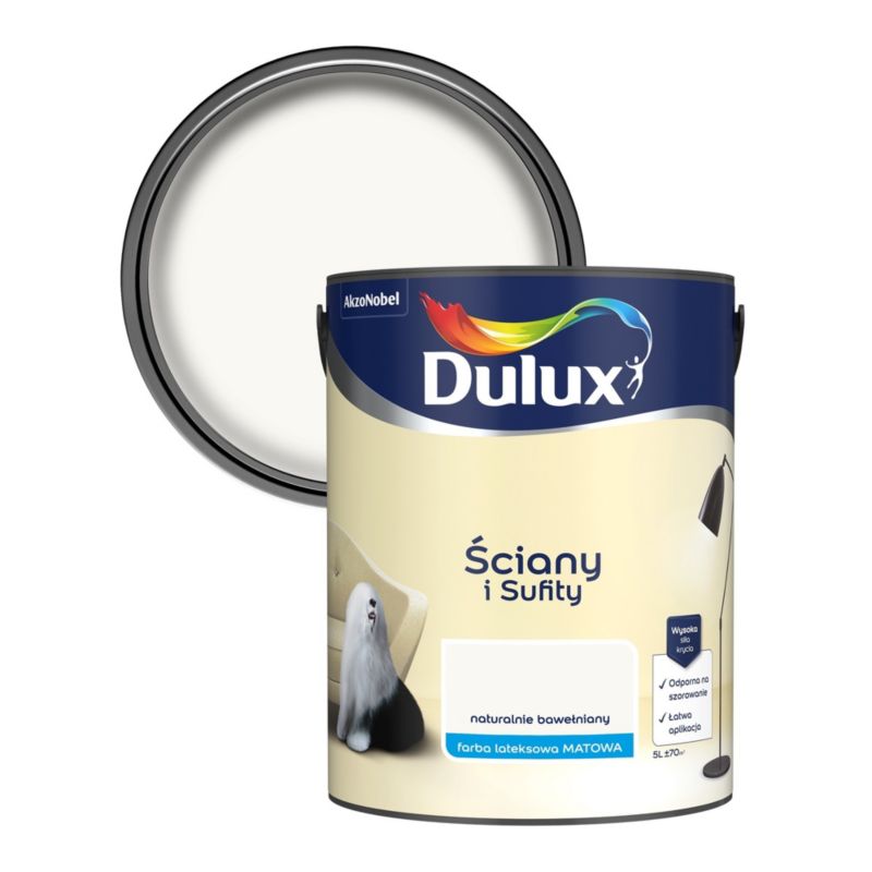 Farba plamoodporna Dulux Ściany i Sufity naturalnie bawełniany 5 l