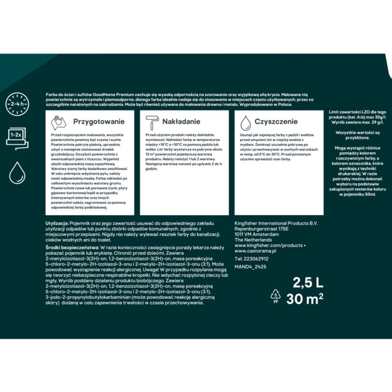 Farba plamoodporna GoodHome Premium Ściany i Sufity greenhills 2,5