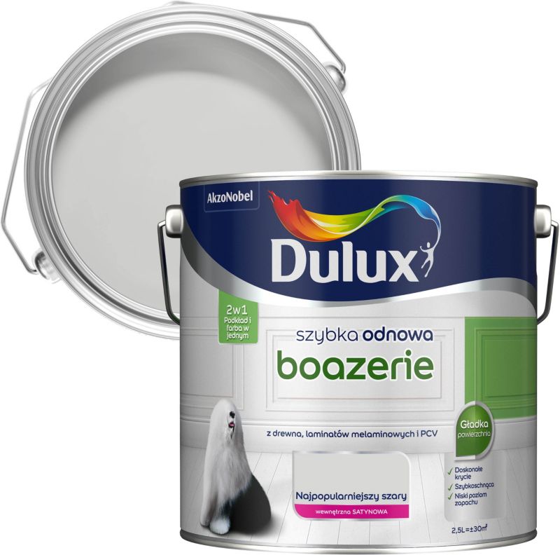 Farba renowacyjna do boazerii Dulux Szybka Odnowa satynowa najpopularniejszy szary 2,5 l