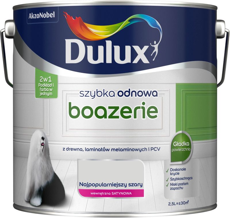 Farba renowacyjna do boazerii Dulux Szybka Odnowa satynowa najpopularniejszy szary 2,5 l