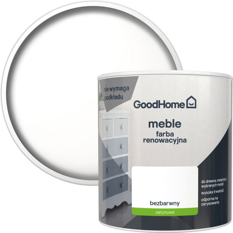 Farba renowacyjna do mebli GoodHome Reno bezbarwny satyna 0,5 l