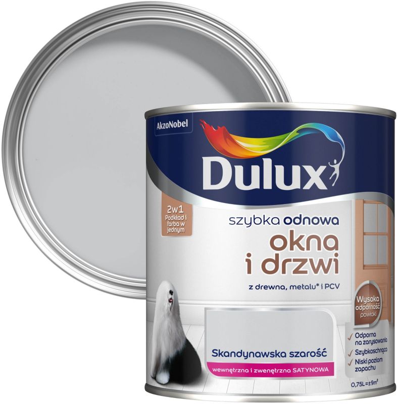 Farba renowacyjna do okien i drzwi Dulux Szybka Odnowa skandynawska szarość 0,75 l